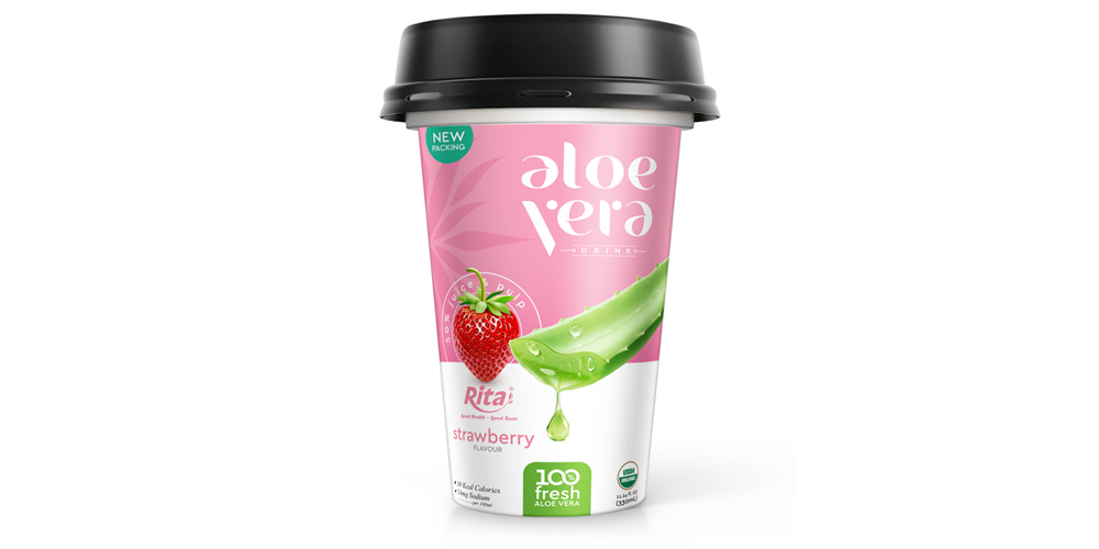 Made OEM PP cup 330ml aloe vera with strawberry